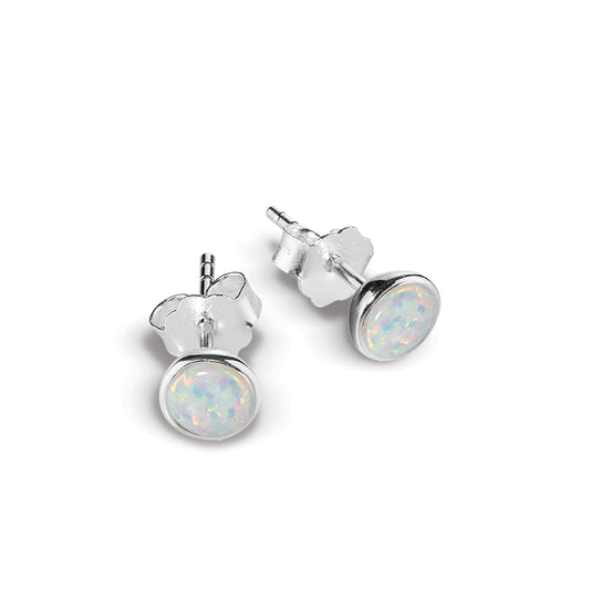 White Opal Stud Earrings
